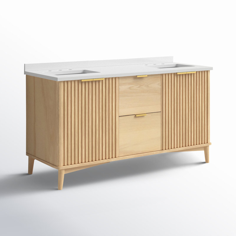 Gabi 60 in. Double Sink Bathroom Vanity, Rustic Ash
