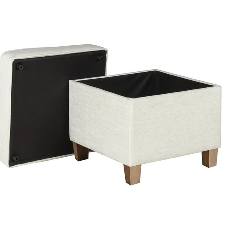 Asha 17.5" Square Storage Ottoman, Cream Textured Woven