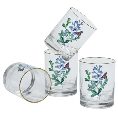 East Urban Home 14-Ounce 22k Gold Rim DOF Double Old Fashioned Glass (Set of 4) - Blue Wild Indigo Butterfly -  2B33DE094B6C4CDA931E33B5515DE28D