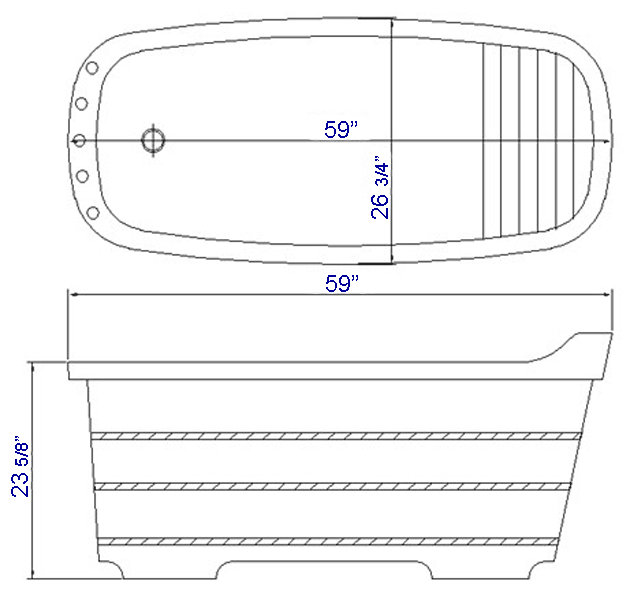 59'' x 26.75'' Freestanding Soaking Wood Bathtub with Faucet