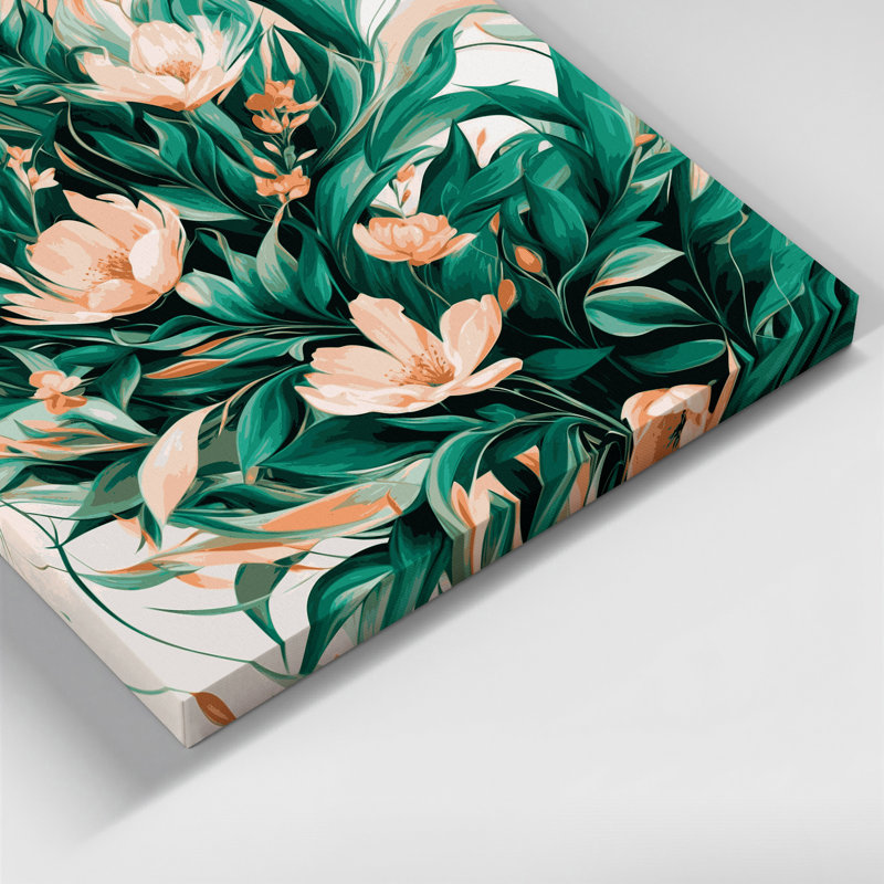 "Abstract Florals 95", art mural sur toile beige, H 8 po x l 8 po