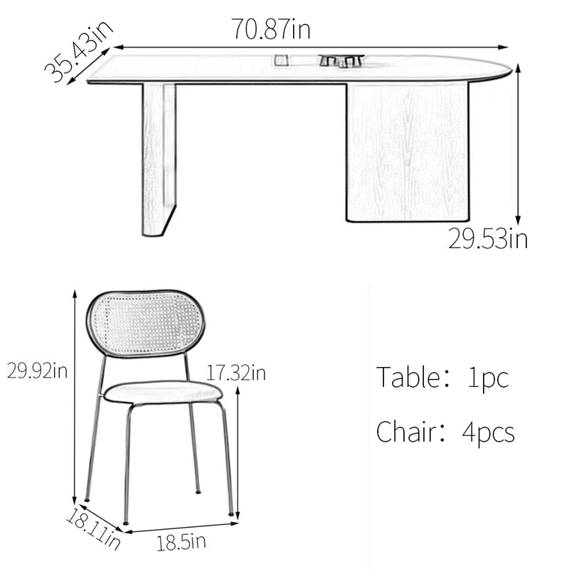 Ensemble de table de salle à manger Parquet, H 29,53 po x L 70,87 po x l 35,43 po