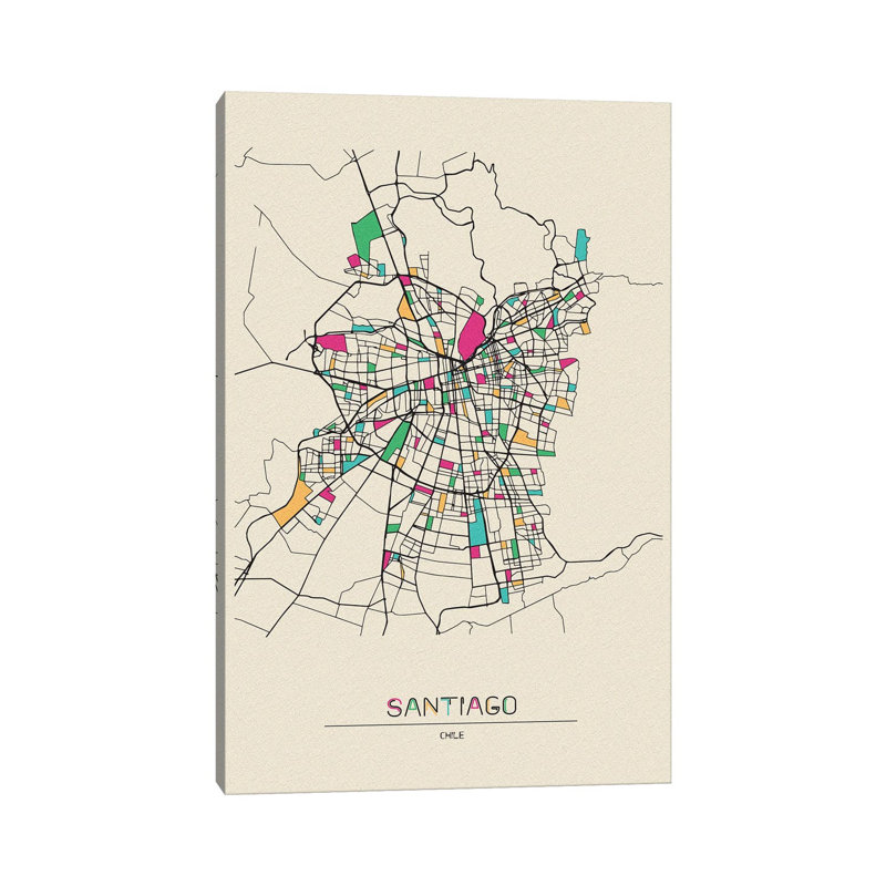 Santiago, Chile Map by Ayse Deniz Akerman - Wrapped Canvas Gallery-Wrapped Canvas Giclée, 20.32 cm H x 30.48 cm W