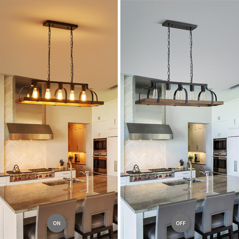 Rustic Black and Wood Grain Linear Pendant Chandelier