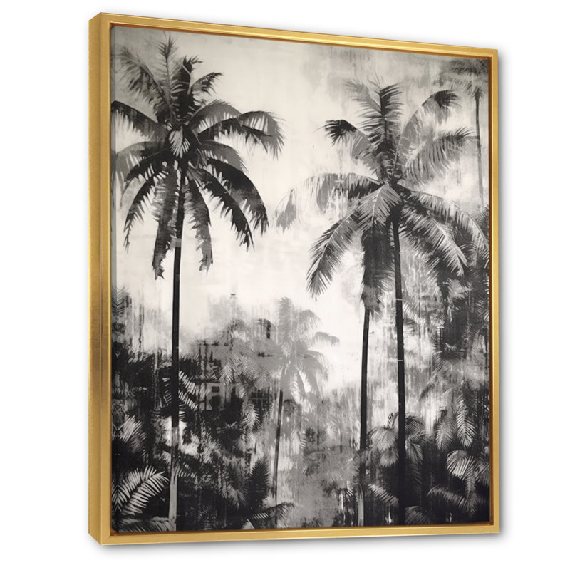 Palmier noir et blanc II sur toile, H 40 po x l 30 po x P 1,5 po, Cadre flottant doré