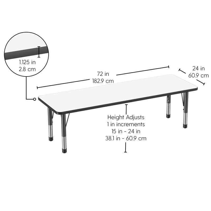 Table d'activités rectangulaire, 24 po x 72 po, Tableau blanc / noir, Épais