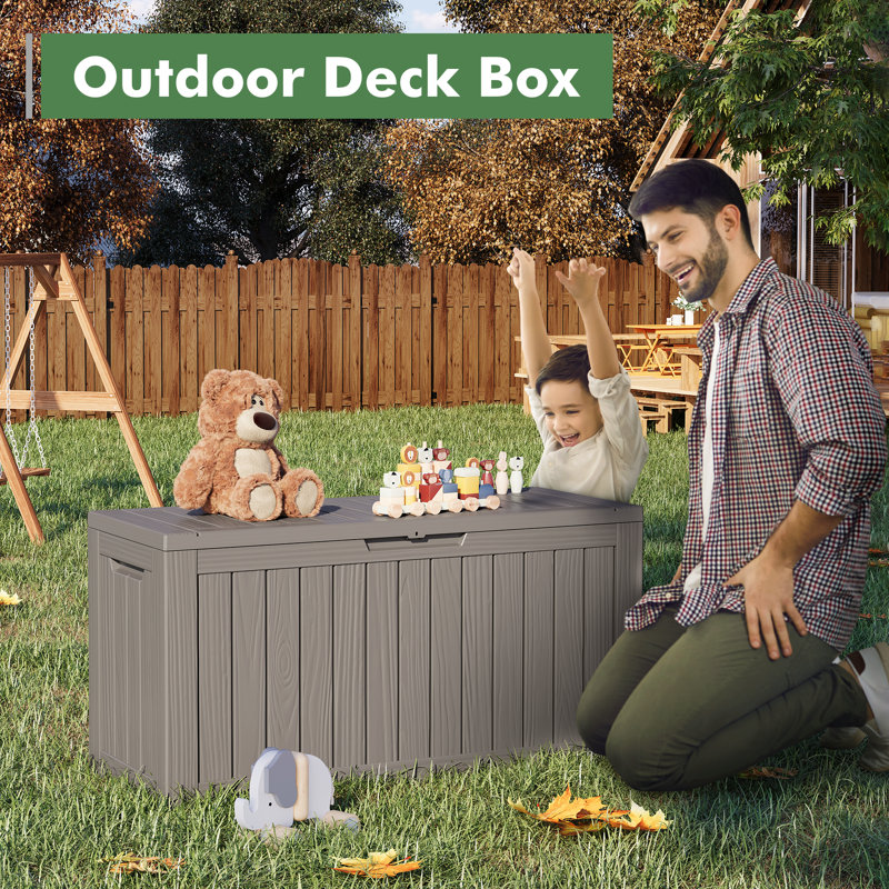 Gray Resin Lockable Deck Box with Wheels, 72 Gallon Capacity
