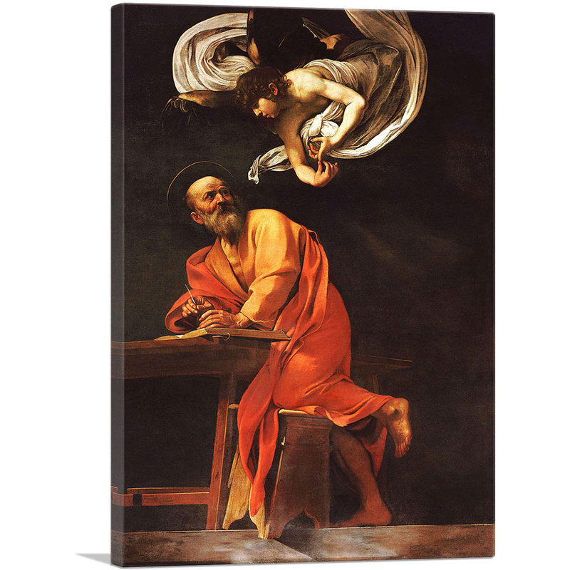 «The Inspiration Of Saint Matthew 1602», reproduction, H 40 po x l 26 po x P 0,75 po