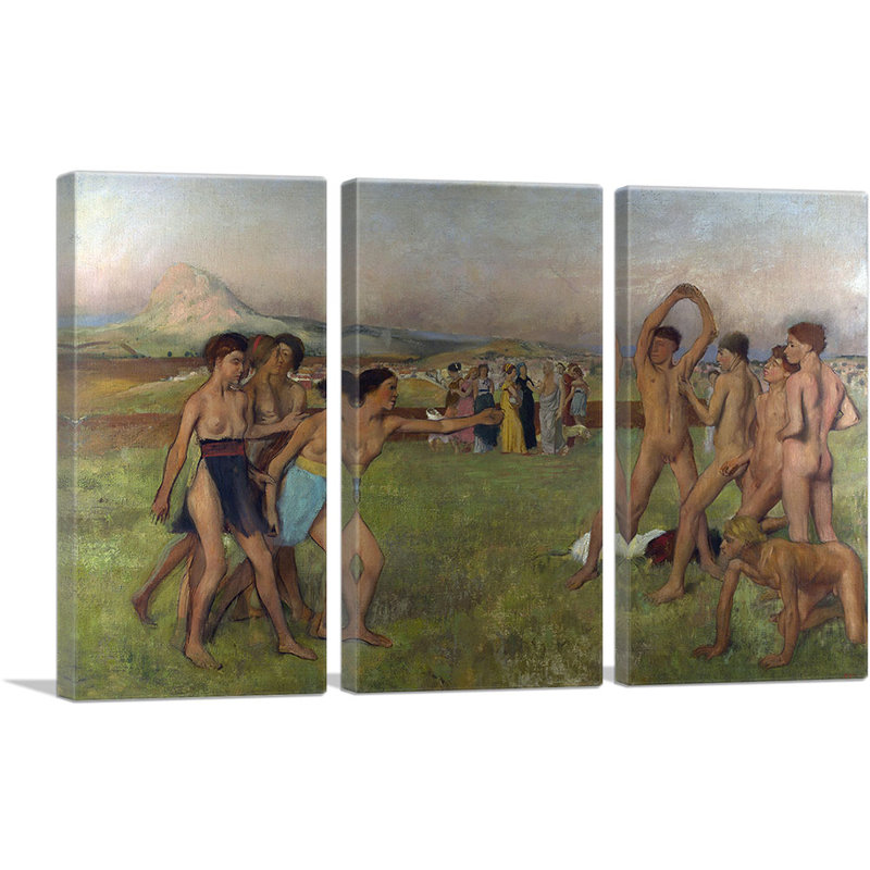 «Young Spartans 1860» par Edgar Degas, peinture sur toile tendue 3 pièces, H 40 po x l 60 po x P 0,75 po