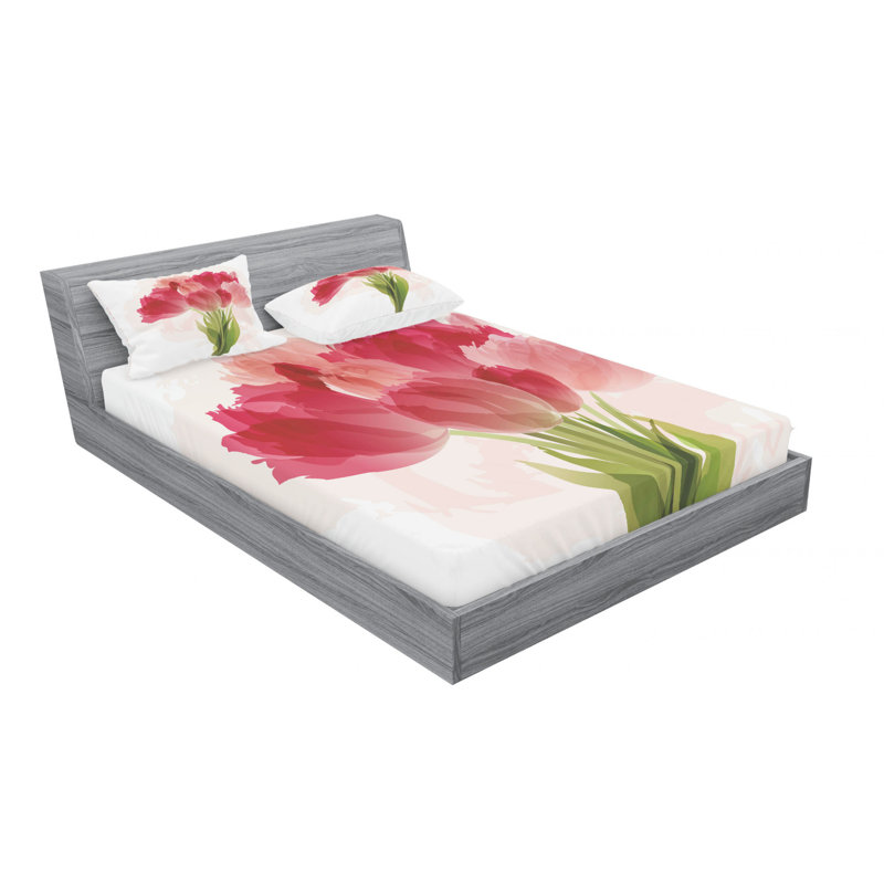 Microfiber Floral Sheet Set, Full/Double Sheet Set with Fitted Sheet