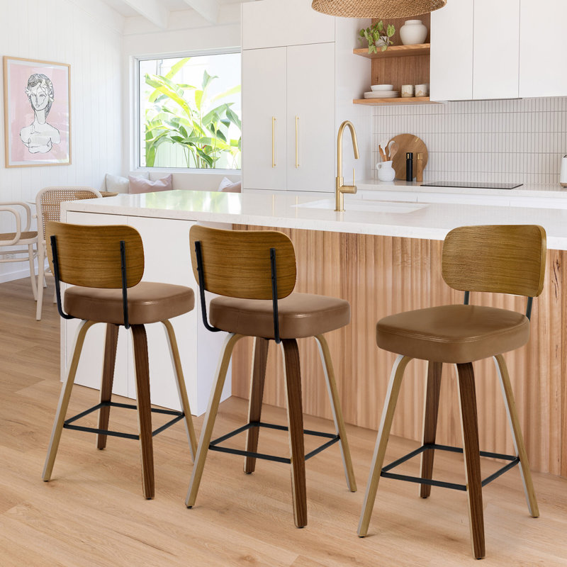 26" Swivel Upholstered Counter Height Bar Stool, Brown, 3