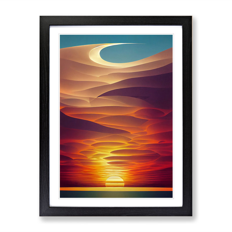 Mystical Abstract Ocean Sunset - Framed Print, Black, 34cm H x 25cm W
