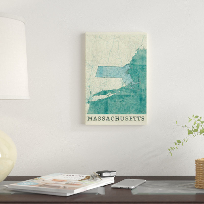 « massachusetts map », reproduction d’impression sur toile, H 40 po x l 26 po x P 1,5 po, Toile tendue, Pas de tapis