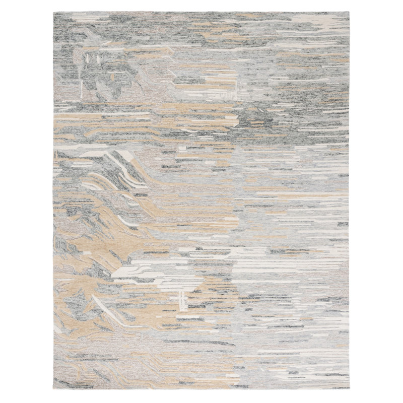 Tapis abstrait en laine et coton touffeté à la main Jaxony Metro, Rectangle 8 pi x 10 pi