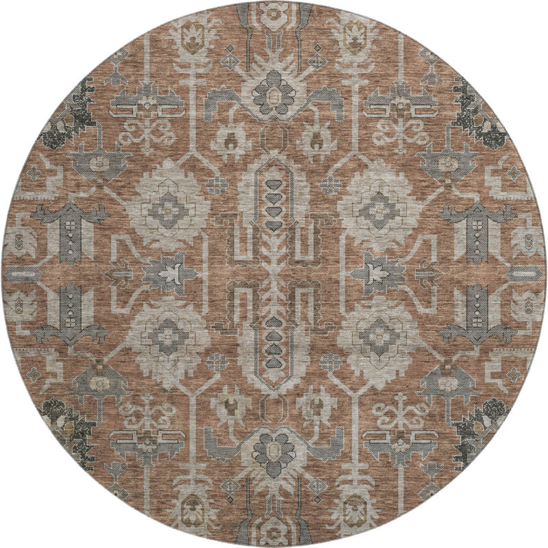 Premium Machine Washable Prisco Paprika Rug, Round 8'