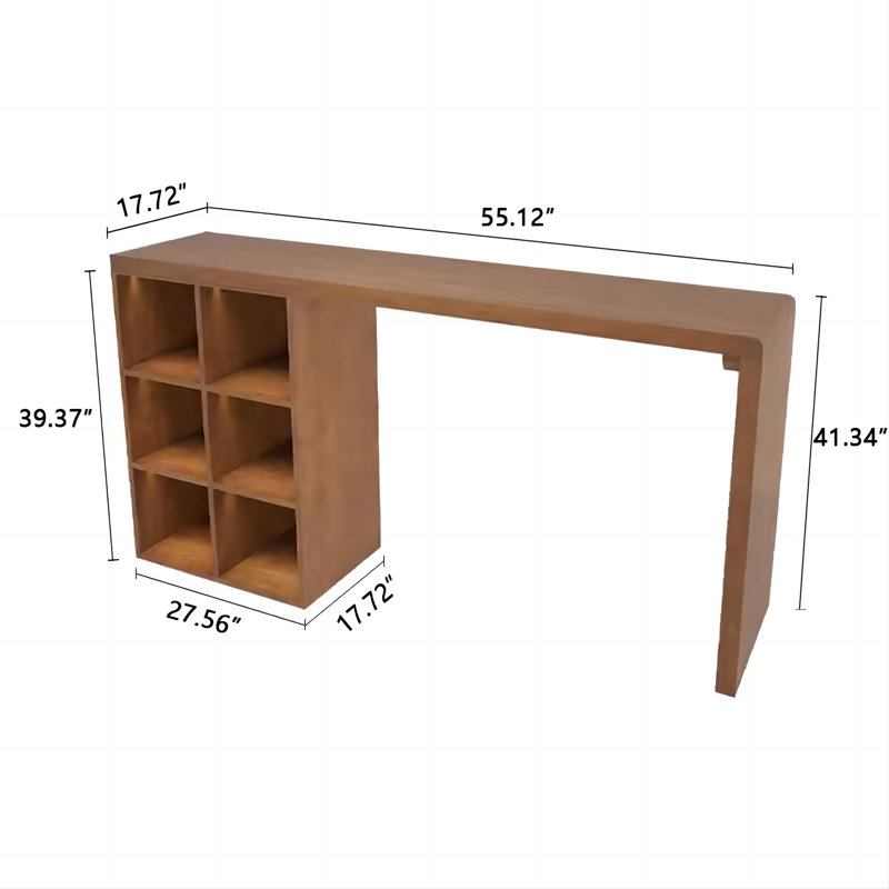 Retro Brown Rectangular Solid Wood Bar Table