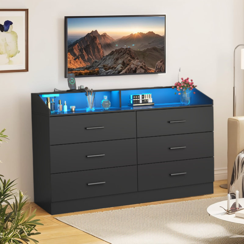 Kynley 6 -White  Drawer Dresser, Black
