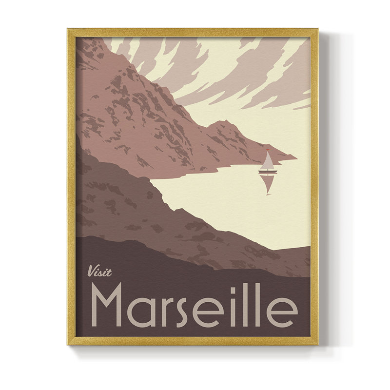 Côte française I, reproduction encadrée - bois massif, Or, H 20 po x l 16 po