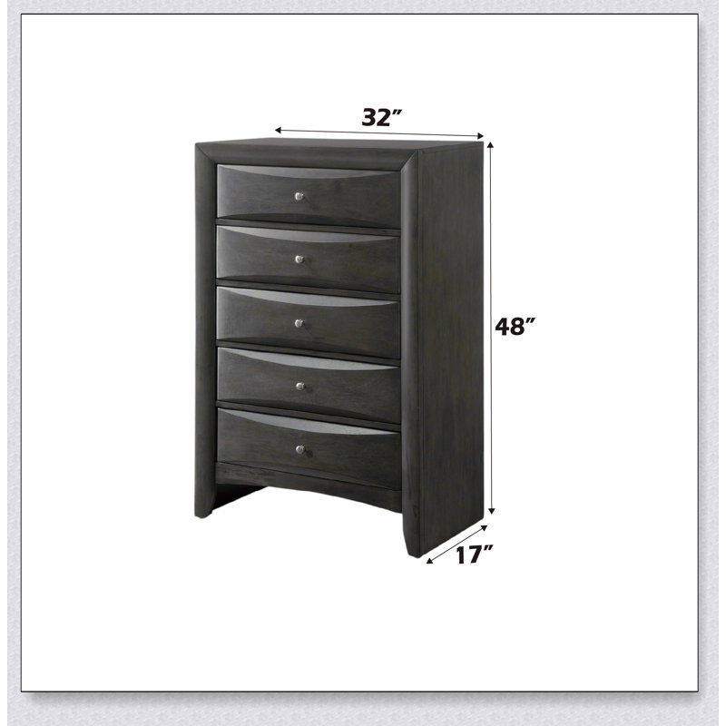 Commode à 5 tiroirs en chêne gris Ireland avec construction durable et rangement spacieux pour les chambres modernes et traditionnelles