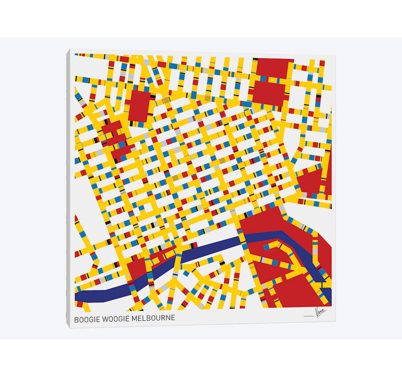 « sommier woogie melbourne », impression sur toile, H 12 po x l 12 po x P 1,5 po, Toile tendue, Pas de tapis