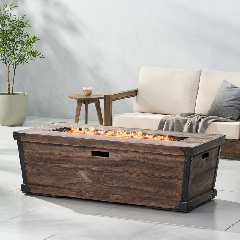 Table d'extérieur d'extérieur en béton pour foyer d'extérieur au sol, foyer d'extérieur au gaz 56 pouces, 50 000 BTU (couvercle de réservoir non inclus)