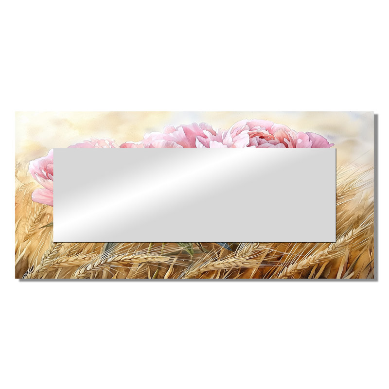 Peonies In The Wheatgrass Field II - Floral Decorative Mirror Wall Art - Printed On Metal, 28" x 60"