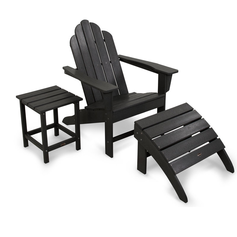 POLYWOOD Long Island Adirondack 3-Piece Set, Black