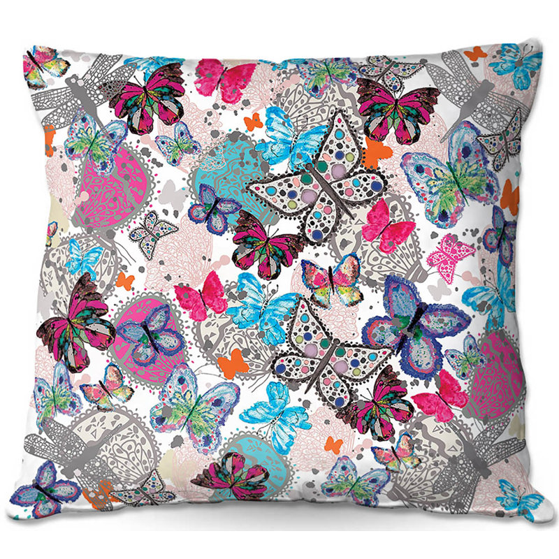  Coussin Couch Butterflies, 18 po x 18 po, Blanc / rose