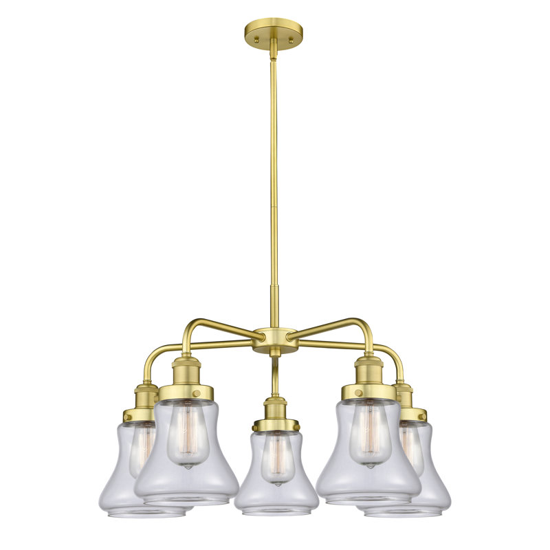 Lustre suspendu 5 lumières 24 po Bhanupriya, Transparent, Or satiné