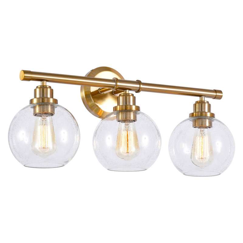 Mercer41 Kaisaan 23" Modern 3-Light Vanity/Bathroom Light, Clear Seeded Glass Globe Shades + Cool Brass / Gold Finish