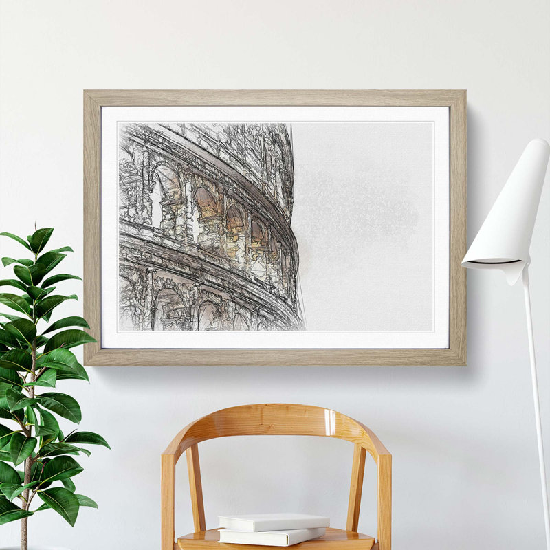 Colosseum in Rome Italy in Abstract - Picture Frame Graphic Art Print, 48cm H x 65cm W x 2cm D, Oak Framed