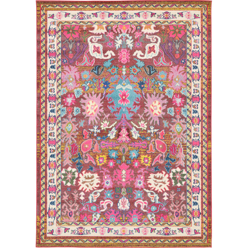Eddins Washable Floral Indoor Rug, Rectangle 7'1" x 10'