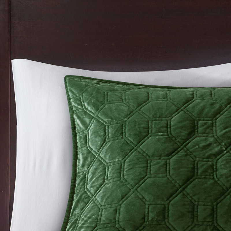 Green King Velvet Reversible Quilt Set with Shams