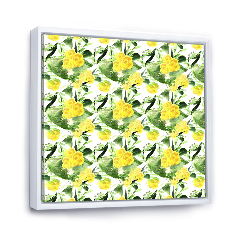 Fleurs jaunes en fleurs - Impression sur toile, Cadre flottant blanc, H 30 po x l 30 po