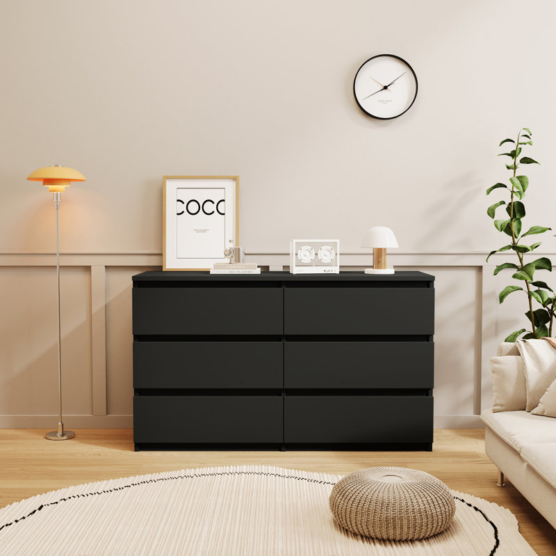 Mosley Wood Storage Dressers with 6 Drawers, Black