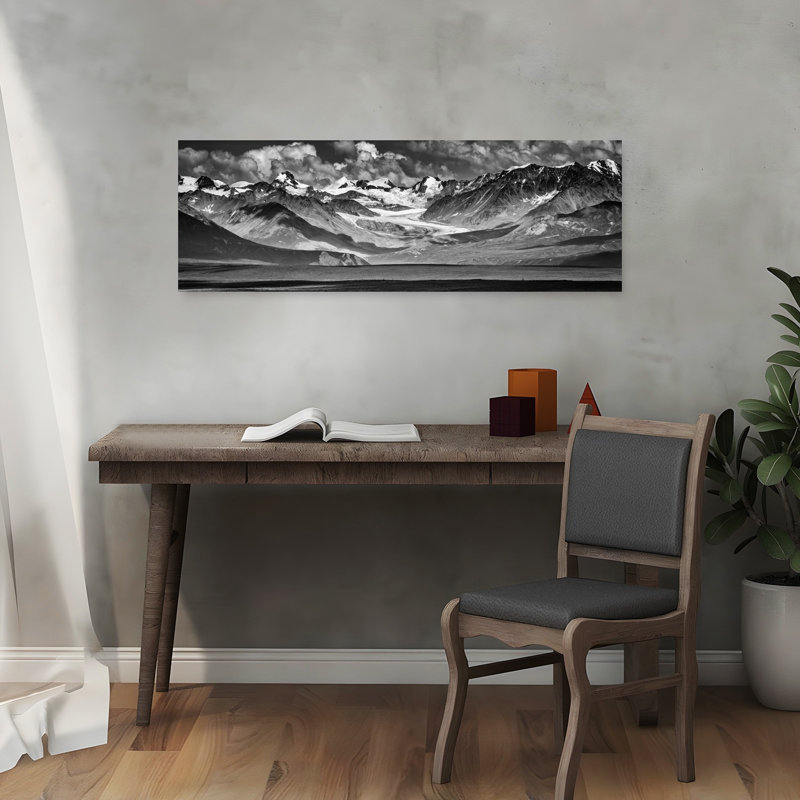 «Dramatic Mountain Glacier», art contemporain contemporain de montagne, paysage dramatique, H 12 po x l 36 po