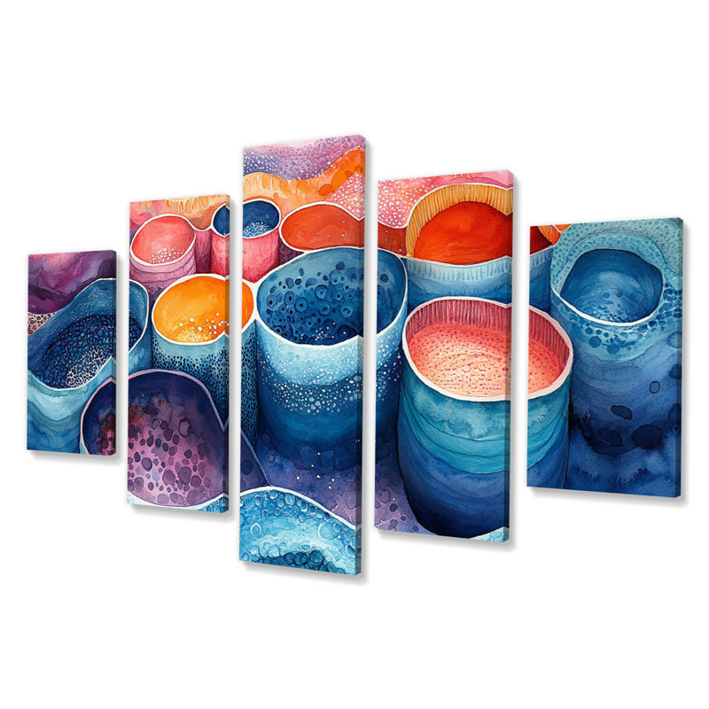 Beach Pottery in Pink and Blue Tones II - ensemble d'art mural sur toile
