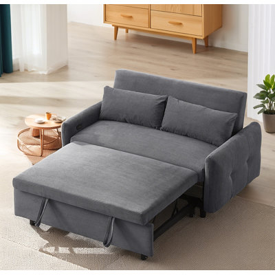 Convertible Pull-Out Sofa Bed with USB 2-Seat Loveseat Sleeper Couch Corduroy for Small Spaces