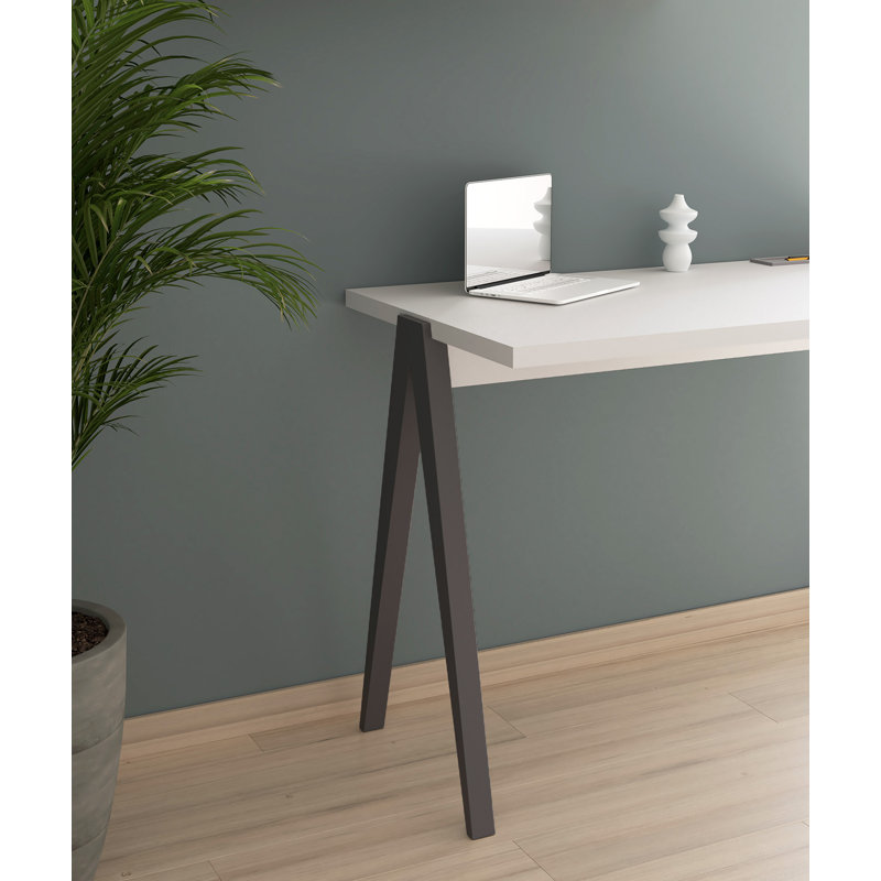 Gundrath Solid Wood Writing Desk, Jet Black, White