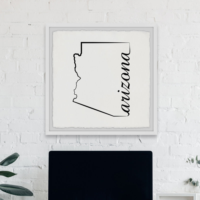 Arizona Map Outline - Cadre photo, impression d'art textuel sur papier, H 32 po x l 32 po x P 1,5 po