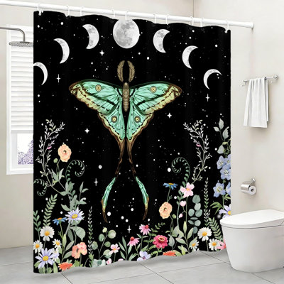 Rideau de bain floral Luna Moth phases de lune 72 x 72 po avec crochets