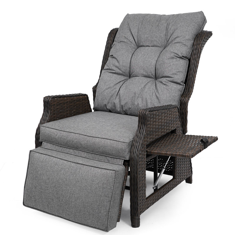 1 fauteuil d'extérieur en osier avec dossier et repose-pieds réglables 1 pièce, Gris