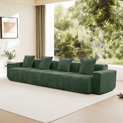 Canapé modulaire à 4 places avec passepoil français et tissu velours