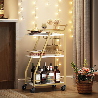 3-Tier Bar Cart Home Bar Serving Cart with Glass Holder by Brayden Studio