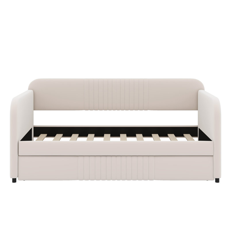 Upholstered Daybed Sofa Bed With Trundle Bed, Beige