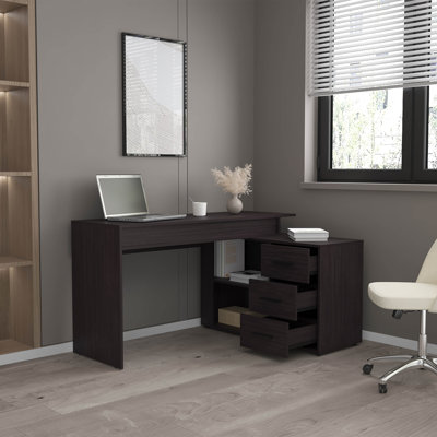 Neilton L-Shaped Desk, 3 Drawers, , 2 Shelves, Black Wengue - Desk