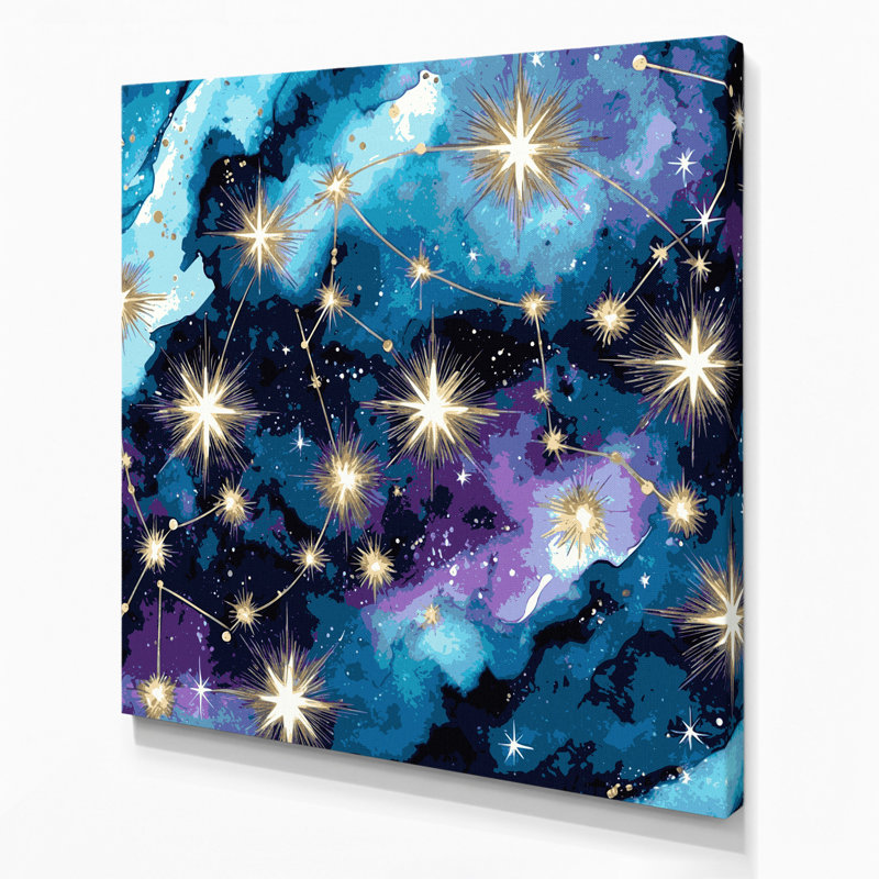 «Space Zodiac constellations», art mural sur toile bleue