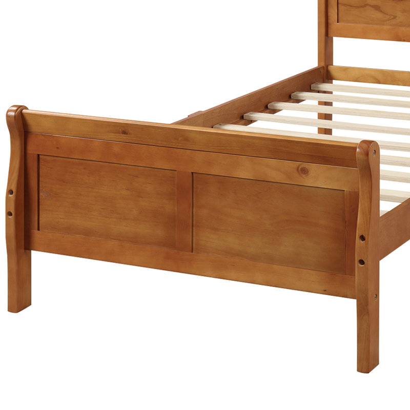 Bed Frame With Headboard And Footboard, Solid Wood Platform Bed Frame With Wooden Slat Support, Sleigh Bed For Guest, Adult