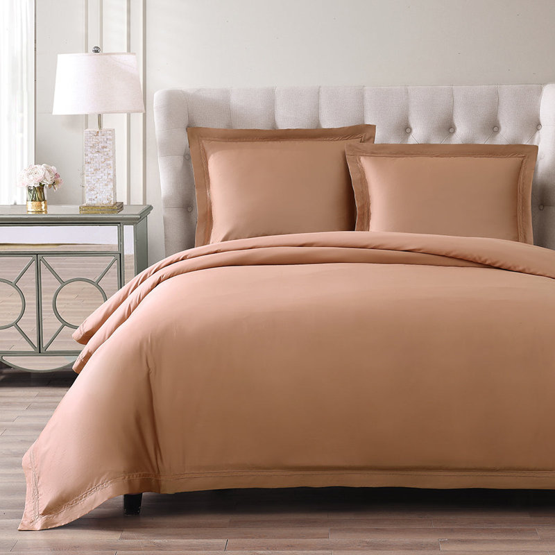 Yalda Egyptian Certified Cotton Modern 3 Piece Duvet Cover Set, Tan, King Duvet Cover + 2 King Sham