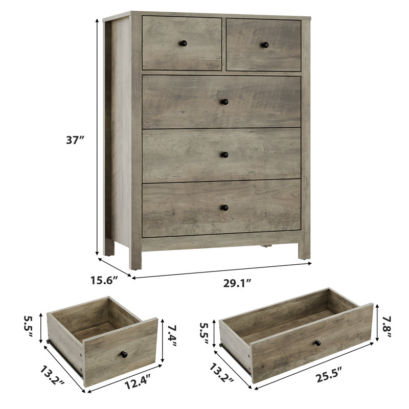 5 Drawer Dresser For Bedroom, Modern Tall Dresser Organizer With Storage Drawers, Gray